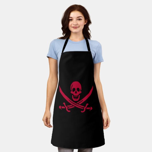 Tablier Drapeau pirate de Calico Jack Crâne et épées cramo (Porté)