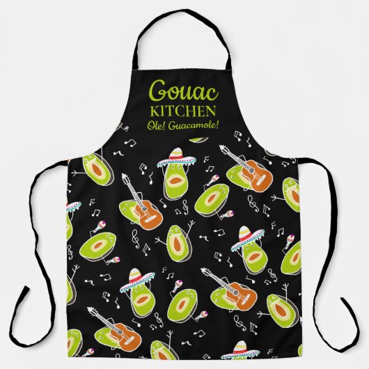 Tablier Drôle avocat vert musique groupe motif guac script (Recto)