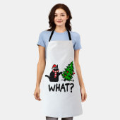 Tablier Drôle cadeau de chat noir Poussant l'arbre de Noël (Porté)
