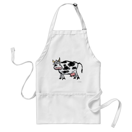 Tablier Drôle Cartoon de vache noir et blanc (Devant)