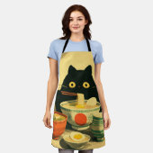Tablier Drôle chat noir manger Ramen (Porté)