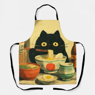 Tablier Drôle chat noir manger Ramen