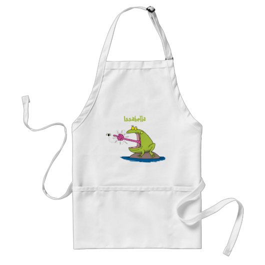 Tablier Drôle dessin animé de grenouille et mouche (Devant)