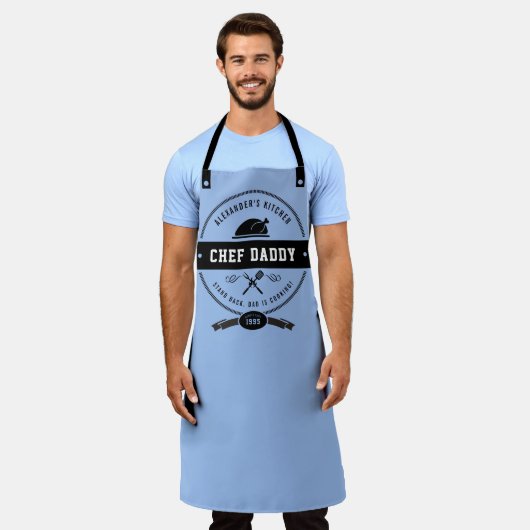 Tablier Drôle Fête des pères Chef Daddy BLUE & Black Apron (Porté)