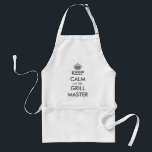 Tablier Drôle garder calme grill maître barbecue apron pou<br><div class="desc">Drôle garder calme grill maître barbecue apron pour les hommes. modèle de typographie vintage avec couronne grise. Couleurs personnalisables. Créez votre propre parodie de KeepCalm amusante. Belle idée cadeau d'anniversaire ou de Fête des pères pour barbecue king, meilleur papa, grillmaster mari, beau-père cool, grand-père, oncle, patron, frère, ami, membre de...</div>