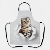 Tablier Drôle Gray Cat Popping à travers l'illusion du pap (Recto)