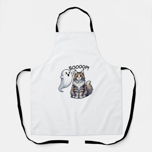 Tablier Drôle Halloween Ghost Maine Coon Cat Boop Easy Laz (Recto)