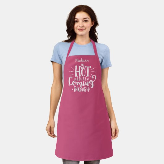 Tablier Drôle Hot Stuff Typographie Raspberry Apron (Porté)