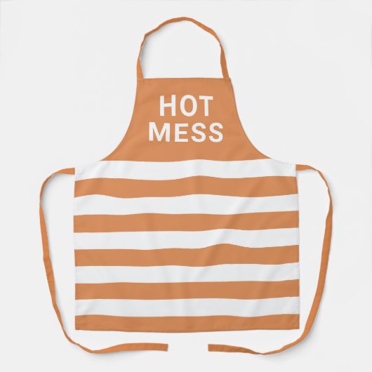 Tablier Drôle Mess Hot Dit Orange White Stripes (Recto)