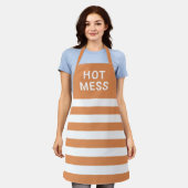 Tablier Drôle Mess Hot Dit Orange White Stripes (Porté)