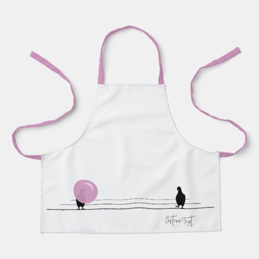 Tablier Drôle mignon Bubblegum Birds sur un fil blanc (Recto)