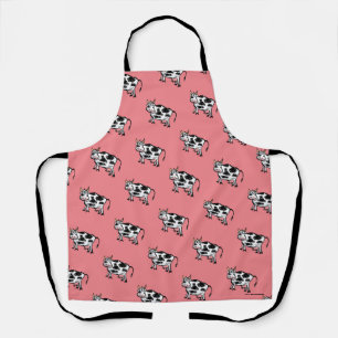 Tablier Drôle Motif de vache caricature - rose