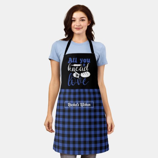 Tablier Drôle Pain de cuisson Noir Bleu Plaid Motif (Porté)