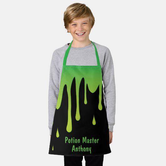 Tablier Drôle Potion Vert Slime Master Personnalisé Enfant (Porté)
