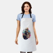 Tablier Drôle Squelette Cuddin avec un chat Aquarelle Skul (Porté)