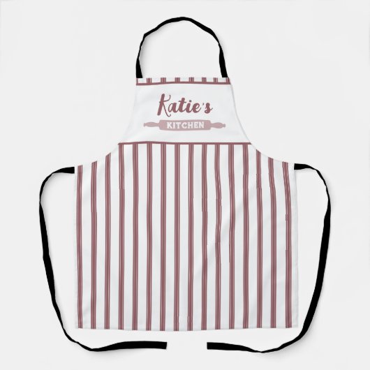 Tablier Dusté rose Et Blanc Pinstripe Personnalisé (Recto)