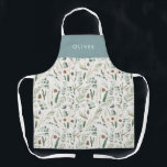 Tablier Dusty bleu botanique élégant cadeau familial moder<br><div class="desc">Sage vert,  bleu poussiéreux,  noir,  vert brun et gris élégant feuillage moderne eucalyptus aquarelle botanique naturel de Noël cadeau de vacances tablier personnalisé. Design simple,  propre et élégant.</div>