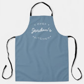 Tablier Dusty Blue Chef cuisine nom typographie moderne (Recto)