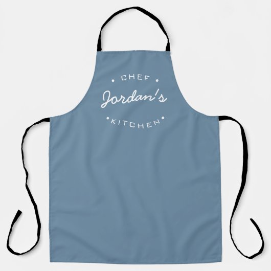 Tablier Dusty Blue Chef cuisine nom typographie moderne (Recto)
