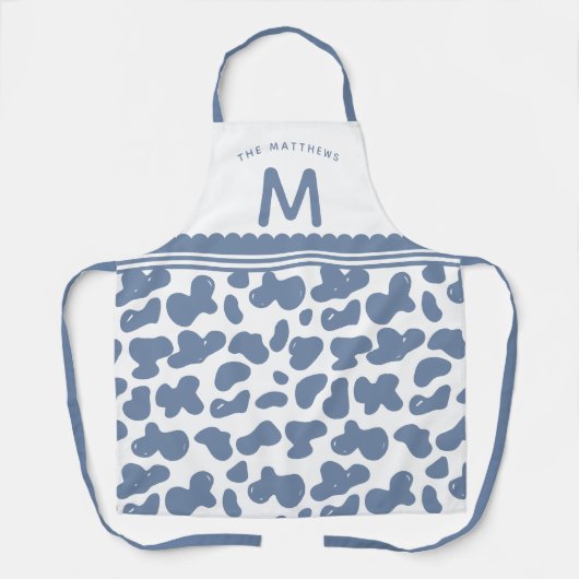 Tablier Dusty Blue Custom Name & Monogram Cow Motif (Recto)