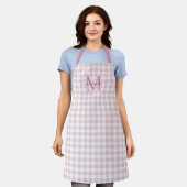 Tablier Dusty Pink Plaid Apron with Monogram & Name (Porté)