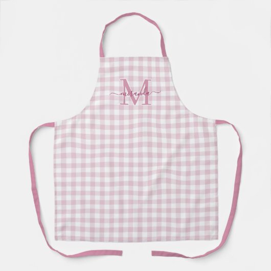 Tablier Dusty Pink Plaid Apron with Monogram & Name (Recto)