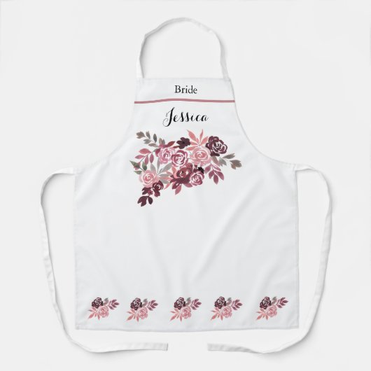 Tablier Dusty Rose Bourgogne Floral Apron Pour Mariée (Recto)