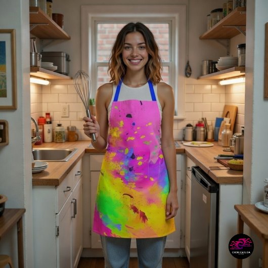 Tablier Éclaboussure de peinture abstraite néon rose