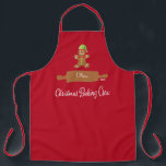 Tablier Écran de cuisson de Noël Rouge Monogramme Apron<br><div class="desc">Le tablier idéal pour tous vos gâteaux de Noël de vacances! Un mignon homme en pain d'épices et une épingle à rouler avec votre nom. La typographie amusante dit "Christmas Baking Crew". Le tablier idéal pour toute votre famille ! Avec l'année de l'événement.</div>