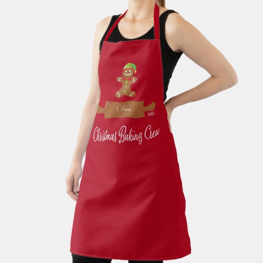 Tablier Écran de cuisson de Noël Rouge Monogramme Apron (Insitu)