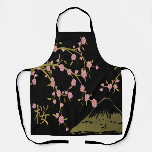 Tablier Écran Japonais Rose Sakura Or Noir (Recto)