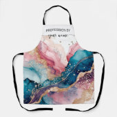 Tablier Écriture moderne aquarelle rose et or (Recto)