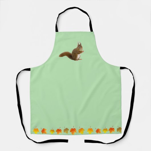 Tablier Écureuil mignon et feuilles d'automne vert clair (Recto)