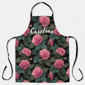 Tablier Editable Pink Roses on Black Floral Pattern Custom (Recto)