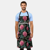 Tablier Editable Pink Roses on Black Floral Pattern Custom (Porté)