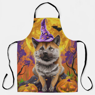 Tablier Éffrayant Akita Halloween Witch et Citrouille