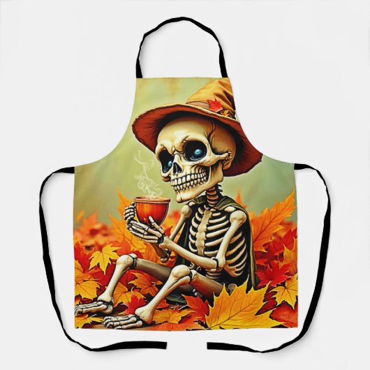 Tablier Éffrayant Automne Skeleton's Coffee Break Design (Recto)