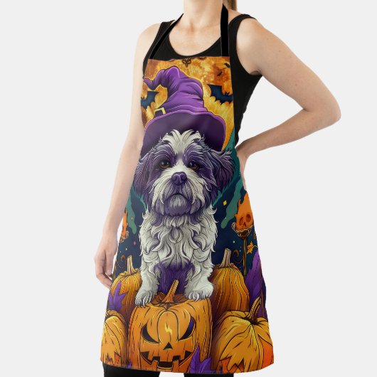 Tablier Éffrayant Chih Tzu Chien Halloween sorcière et Cit (Insitu)