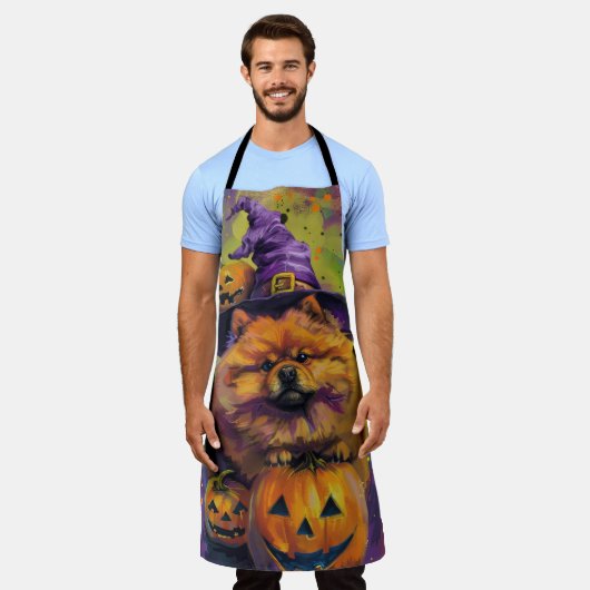Tablier Éffrayant Chow Chow Chien Halloween sorcière et Ci (Porté)