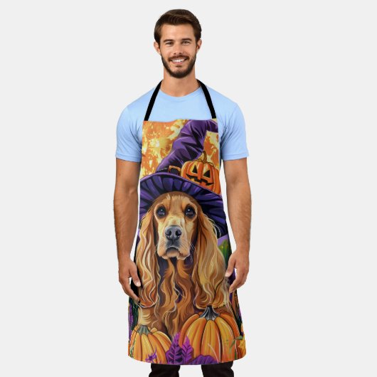 Tablier Éffrayant Cocker Spaniel Dog Halloween Witch Citro (Porté)