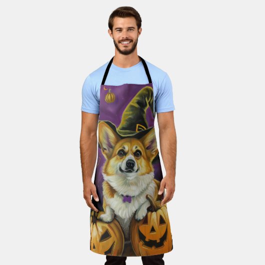 Tablier Éffrayant Corgi Chien Halloween Citrouille sorcier (Porté)