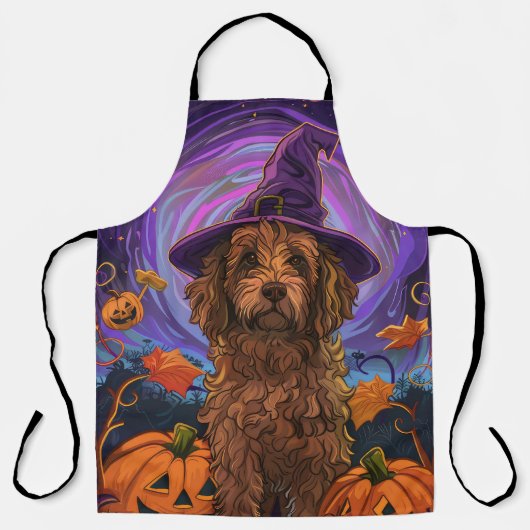 Tablier Éffrayant Goldendoodle Chien Halloween Citrouille (Recto)