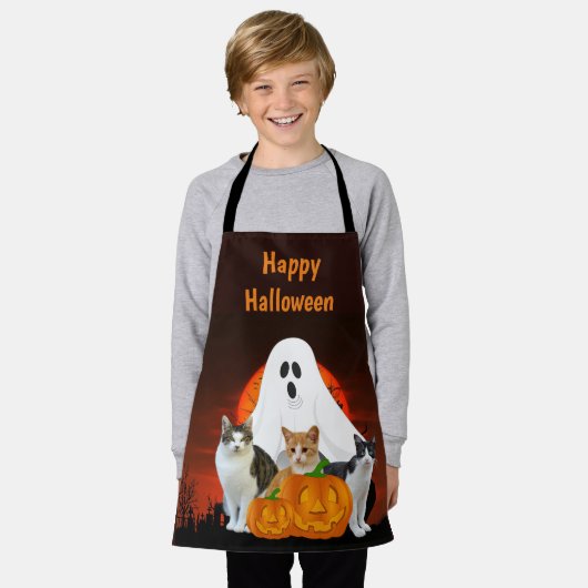 Tablier Éffrayant Halloween Ghost Graveyard Orange Apron (Porté)
