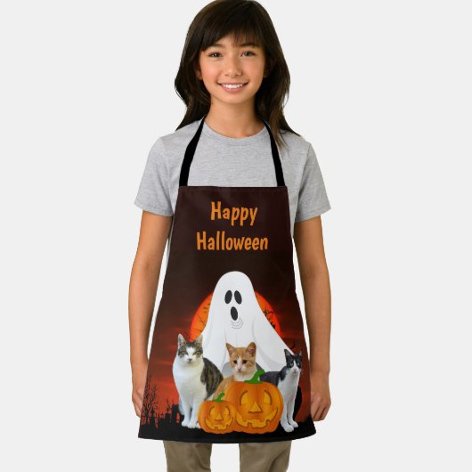 Tablier Éffrayant Halloween Ghost Graveyard Orange Apron (Insitu)