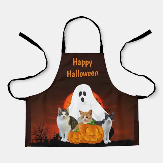 Tablier Éffrayant Halloween Ghost Graveyard Orange Apron (Recto)