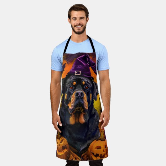 Tablier Éffrayant Rottweiler Chien Halloween sorcière et C (Porté)