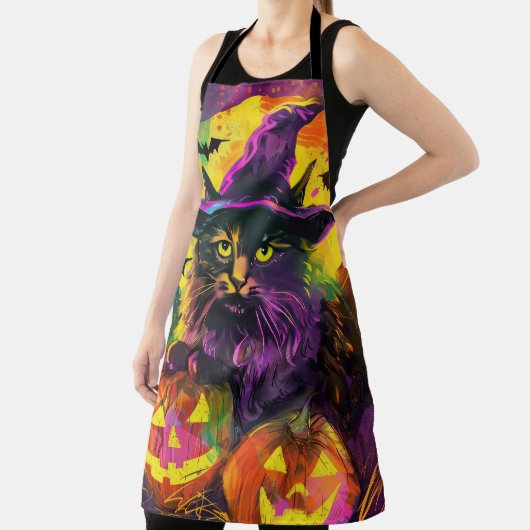 Tablier Éffrayant Turc Angora Chat Halloween Citrouille so (Insitu)