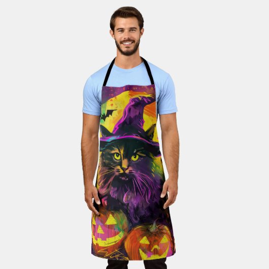 Tablier Éffrayant Turc Angora Chat Halloween Citrouille so (Porté)