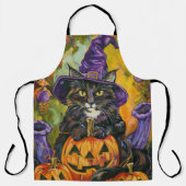 Tablier Éffrayant Tuxedo Chat Halloween Sorcière Et Citrou (Recto)
