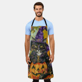 Tablier Éffrayant Tuxedo Chat Halloween Sorcière Et Citrou (Porté)